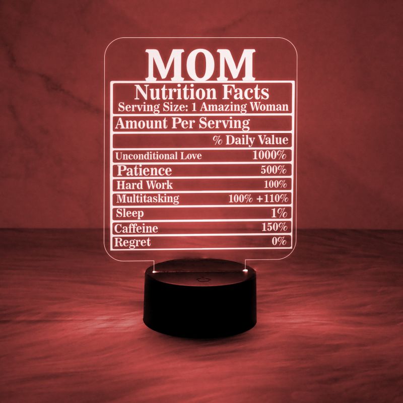 Mom Nutrition Facts Engraved Night Lamp with Automatic Color Changing Light with On/Off Touch Button | Gift for Mom | Desk Table Lamp